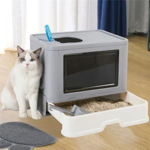 Foldable Cat Litter Box Litter Scoop Enclosed