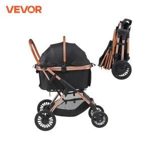 Pet Stroller Foldable w/Brakes/Basket/Detachable Carrier