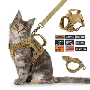 Tactical Cat Harness Leash with 9 Patches